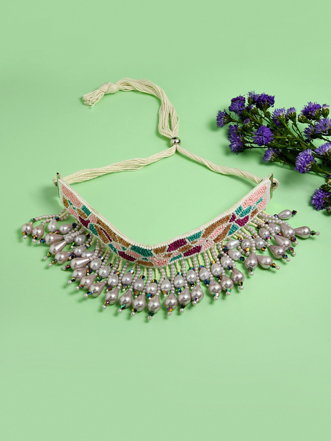 

Fida Woman White Multicolor Silver-Plated Choker Necklace
