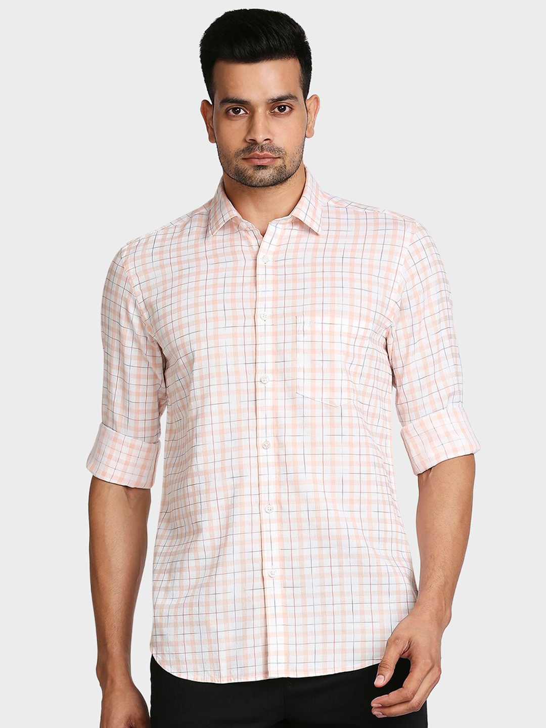 

ColorPlus Men Orange Tailored Fit Opaque Checked Casual Shirt