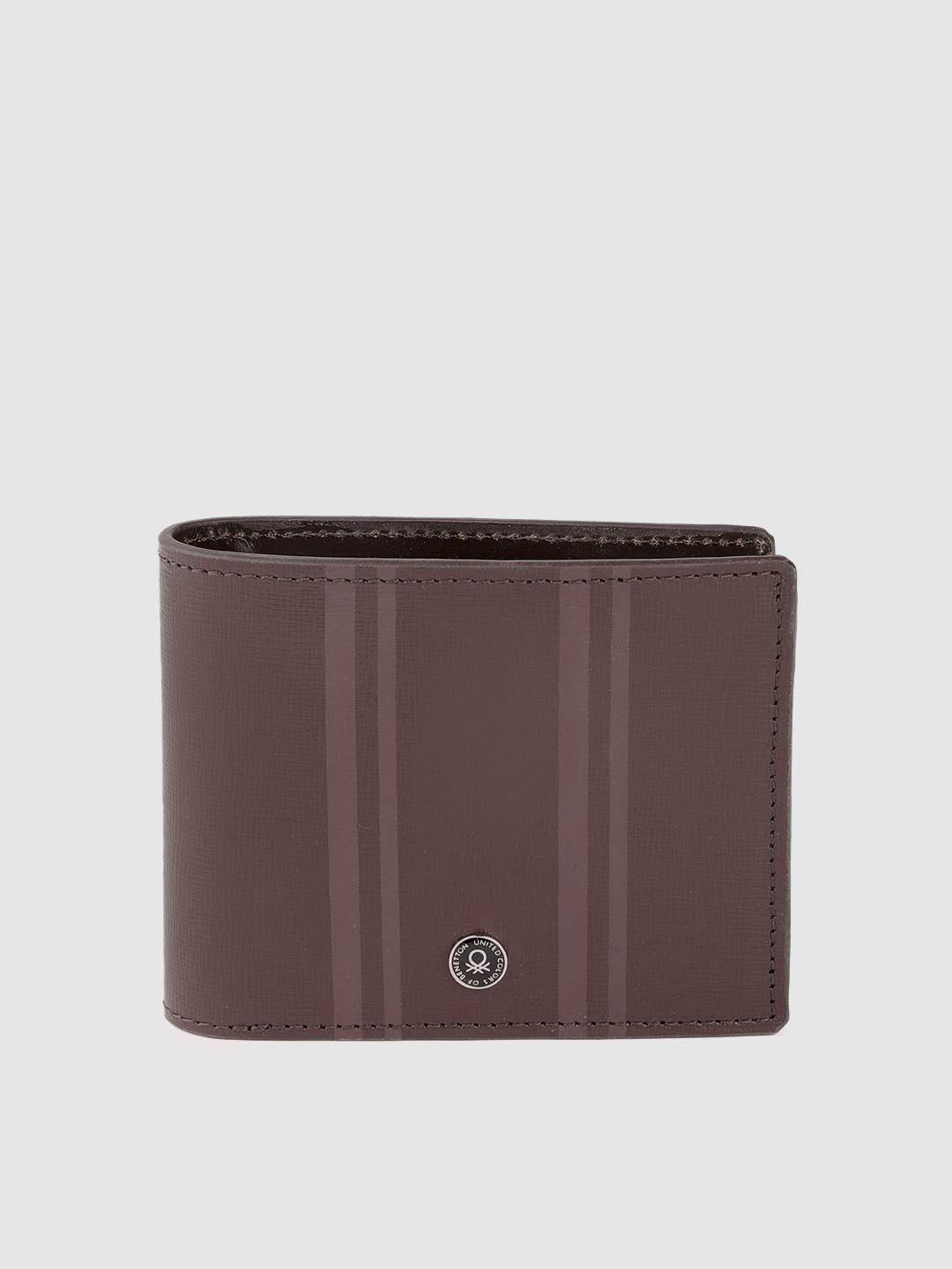 

United Colors of Benetton Men Brown Textured Genuine Leather Two Fold Wallet