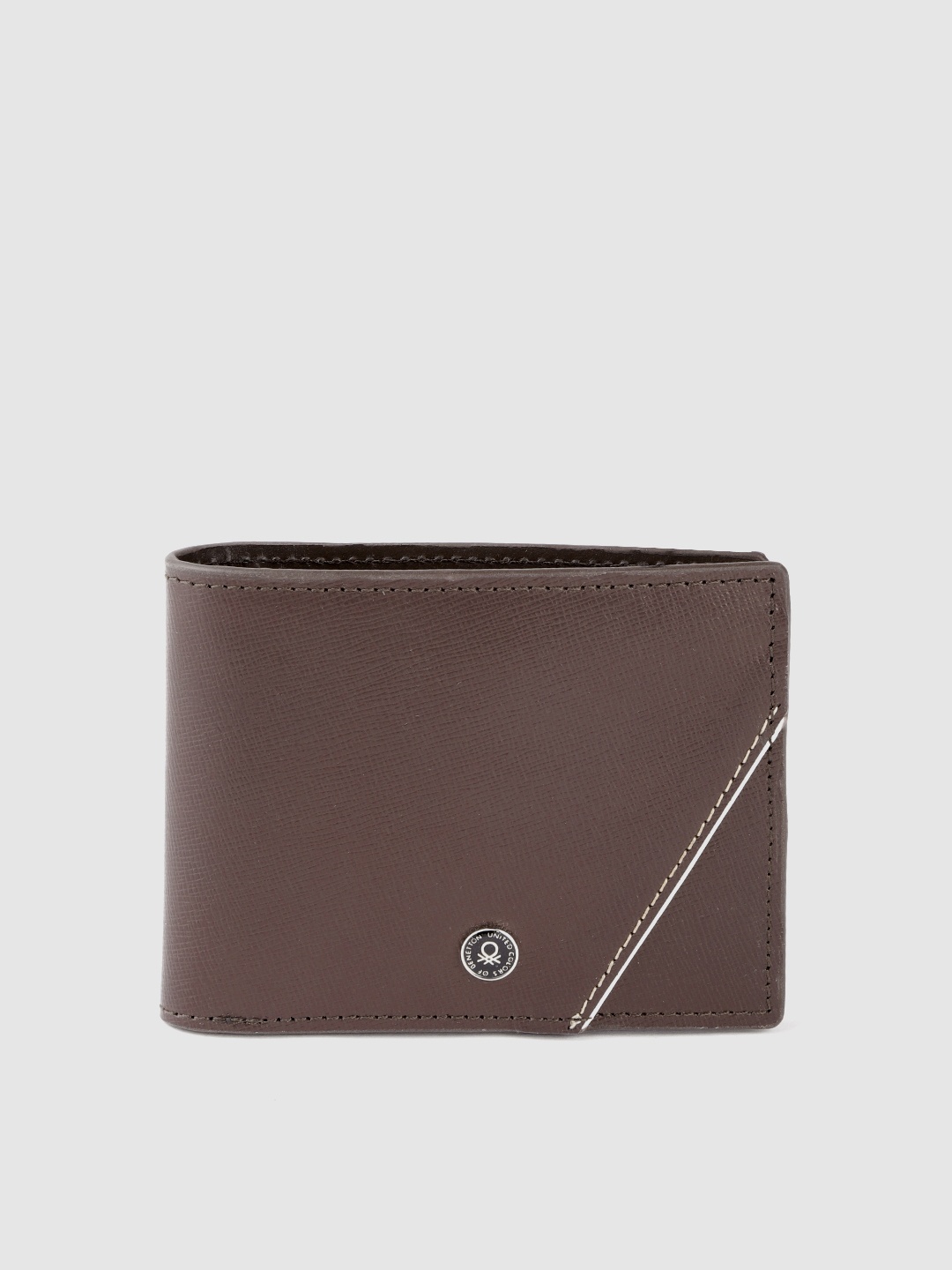 

United Colors of Benetton Men Coffee Brown Textured Leather Two Fold Wallet