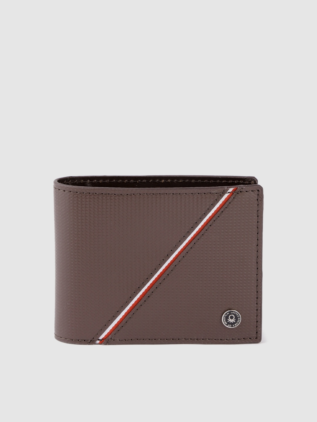 

United Colors of Benetton Men Brown Textured Genuine Leather Two Fold Wallet