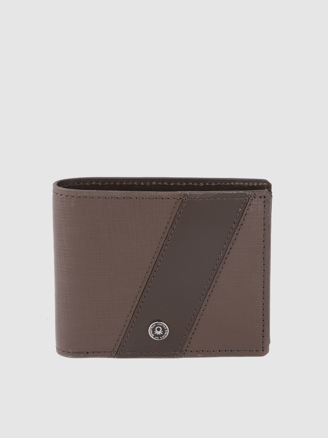 

United Colors of Benetton Men Brown Textured Genuine Leather Two Fold Wallet