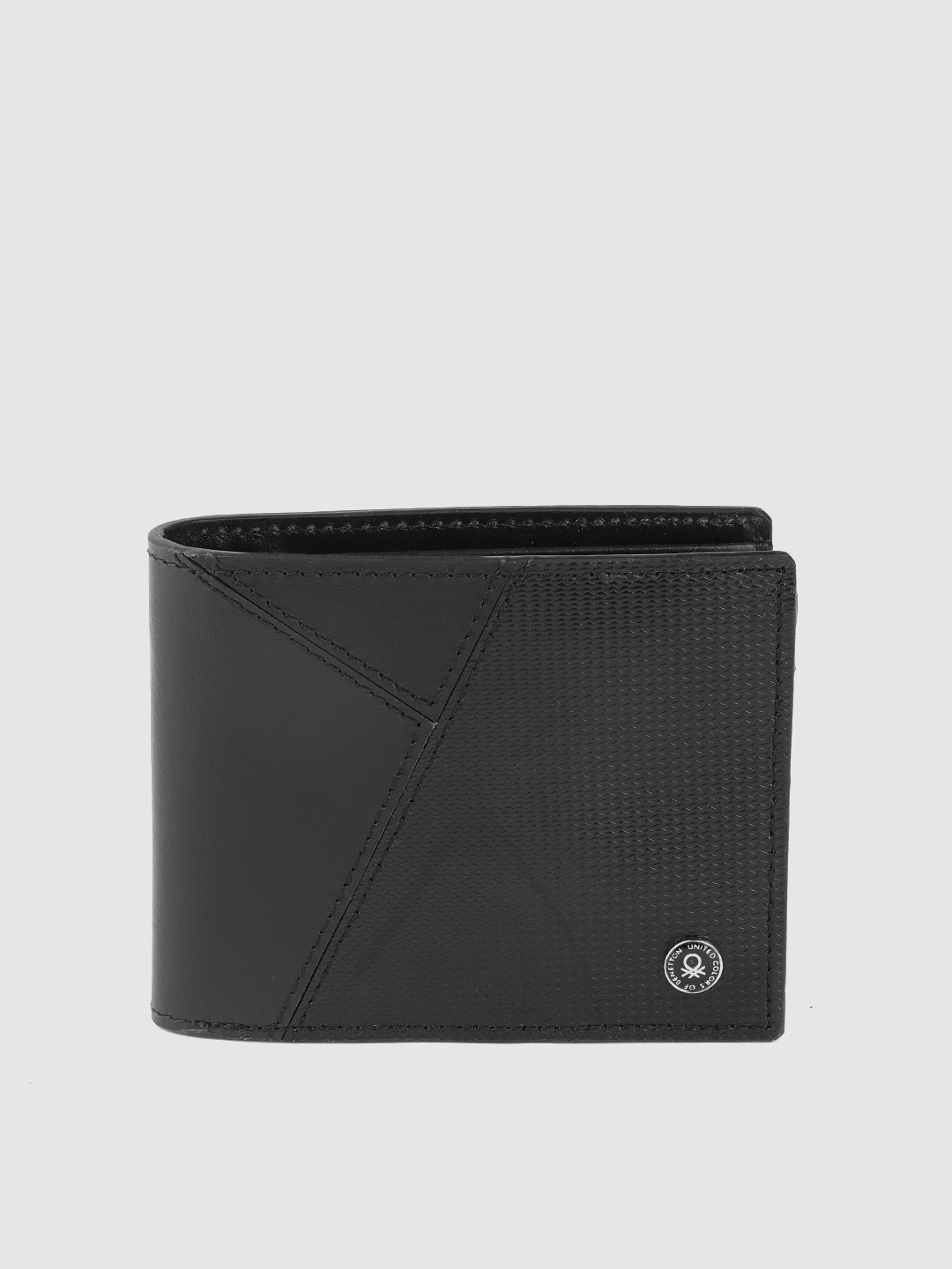 

United Colors of Benetton Men Black Solid Genuine Leather Two Fold Wallet