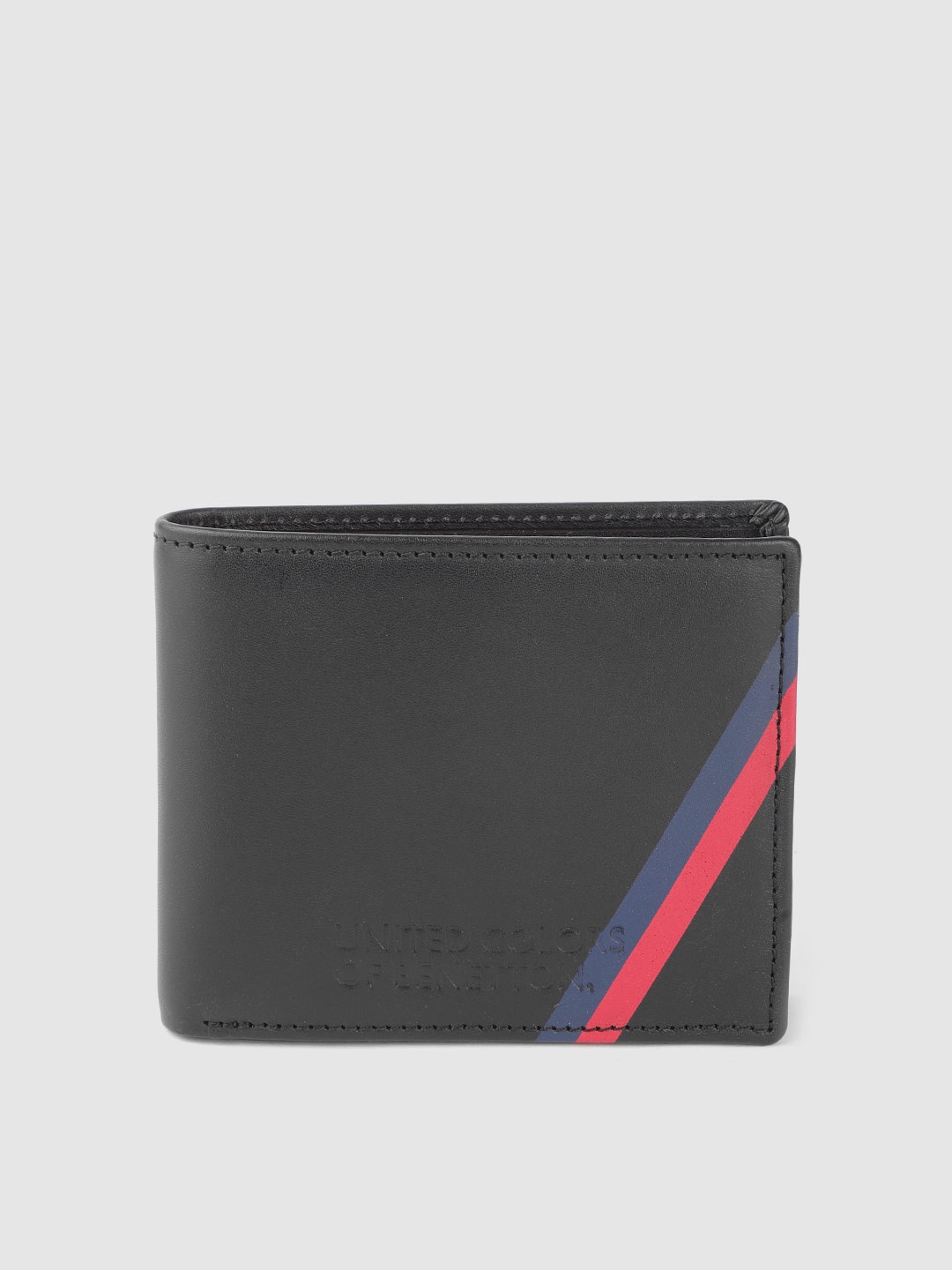 

United Colors of Benetton Men Black Solid Genuine Leather Two Fold Wallet