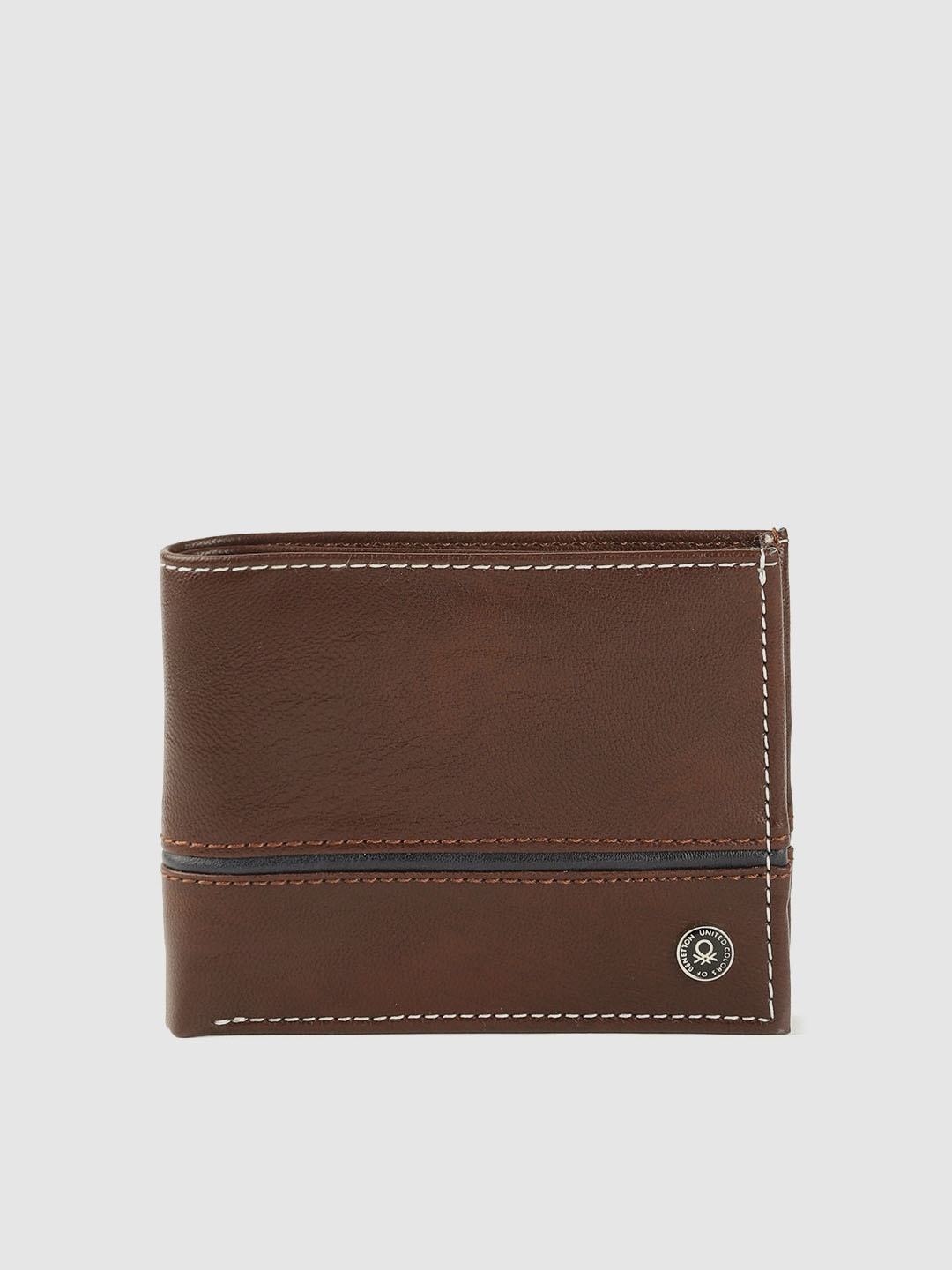 

United Colors of Benetton Men Brown Striped Two Fold Wallet
