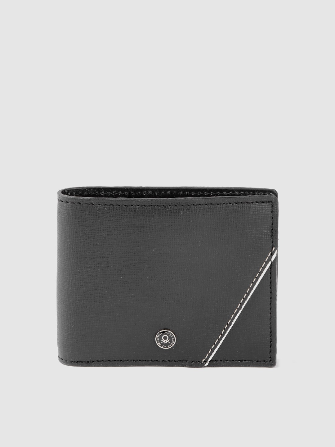 

United Colors of Benetton Men Black Textured Genuine Leather Two Fold Wallet
