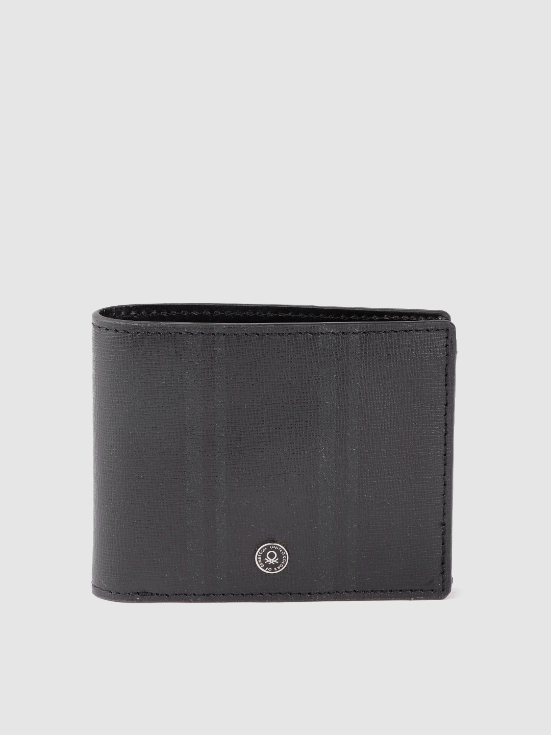 

United Colors of Benetton Men Black Textured Leather Two Fold Wallet