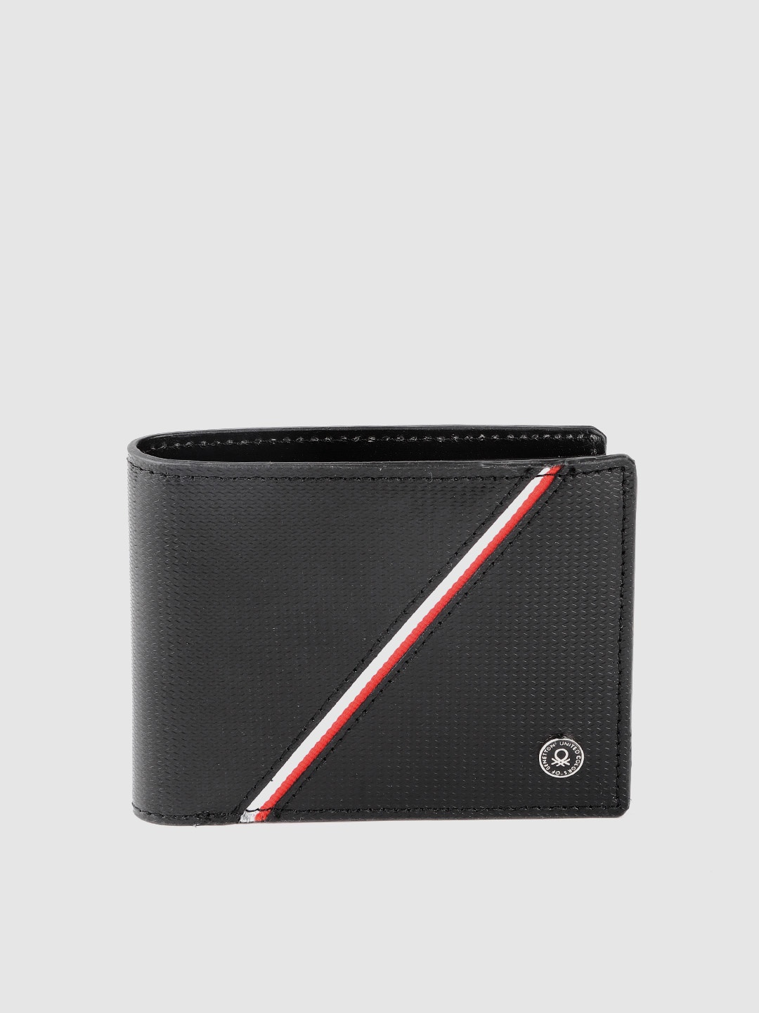 

United Colors of Benetton Men Black Textured Leather Two Fold Wallet