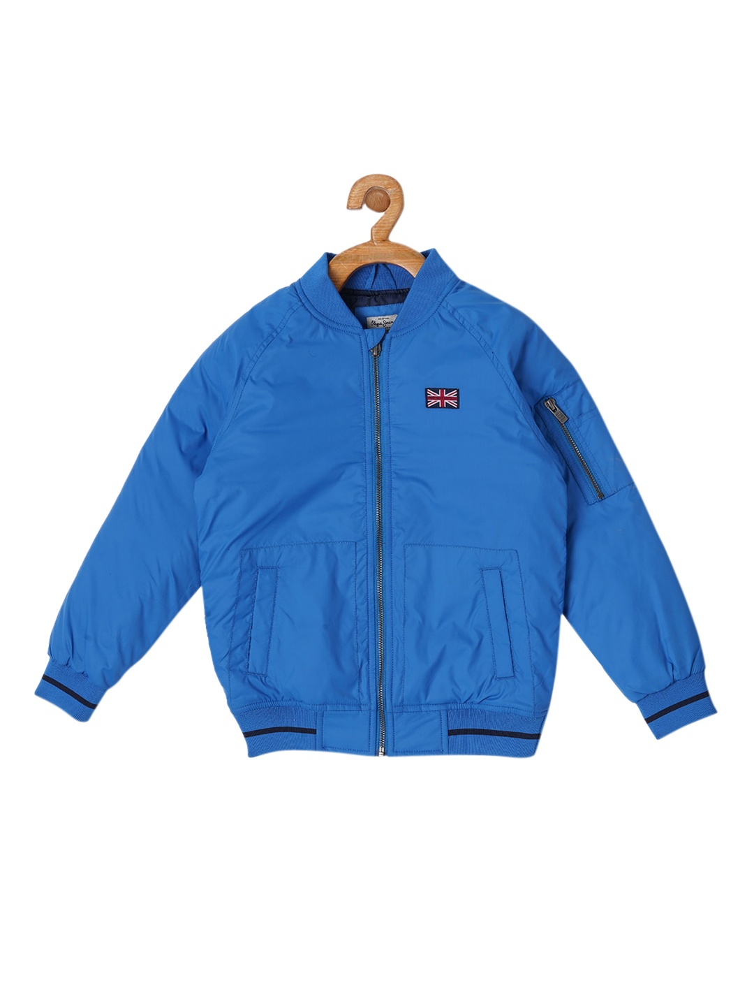 

Pepe Jeans Boys Blue Colourblocked Lightweight Bomber with Patchwork Jacket