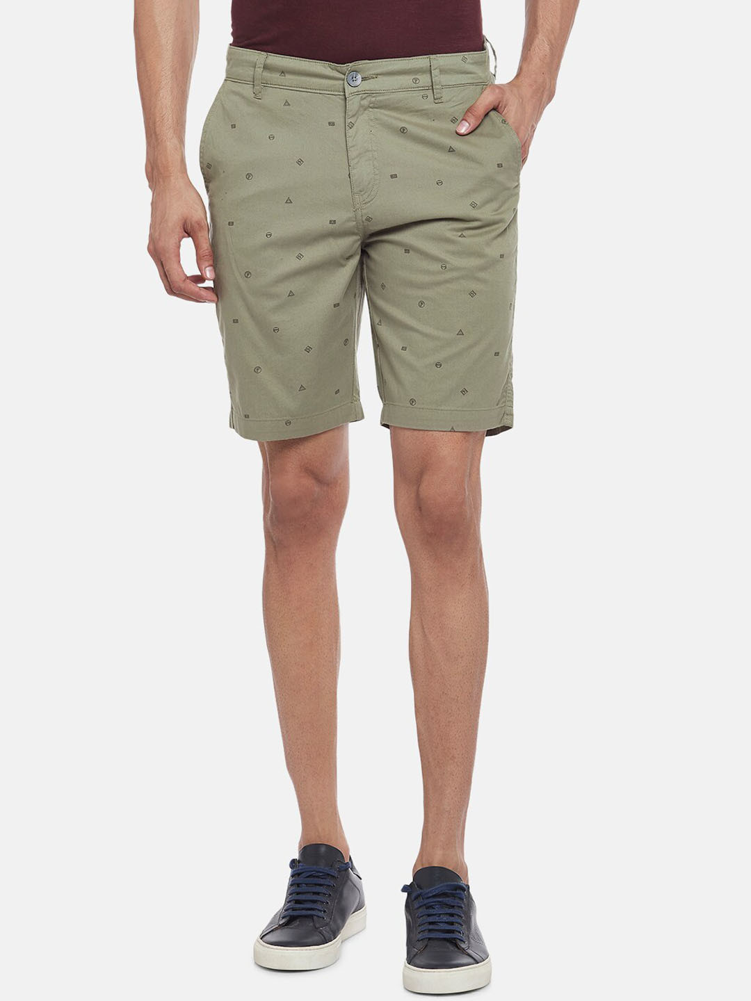 

People Men Olive Green Regular Pure Cotton Shorts