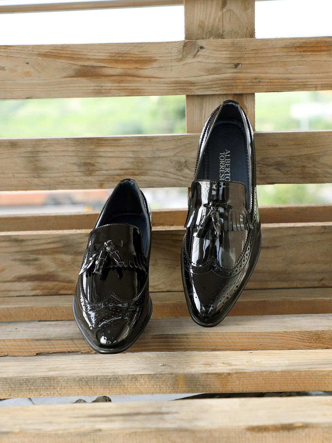 

Alberto Torresi Men Black Textured Formal Slip-On Shoes