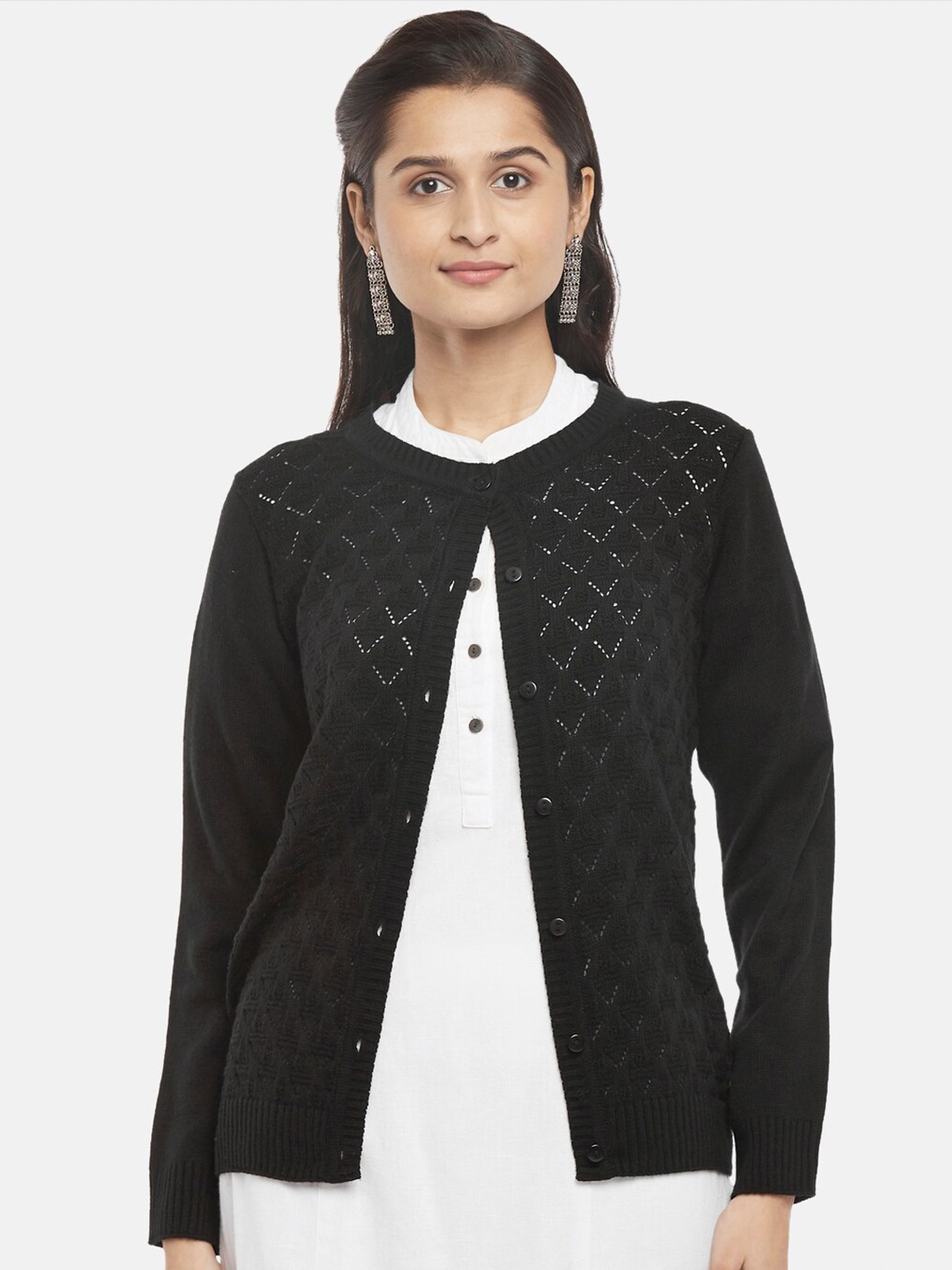 

RANGMANCH BY PANTALOONS Women Black Acrylic Cardigan