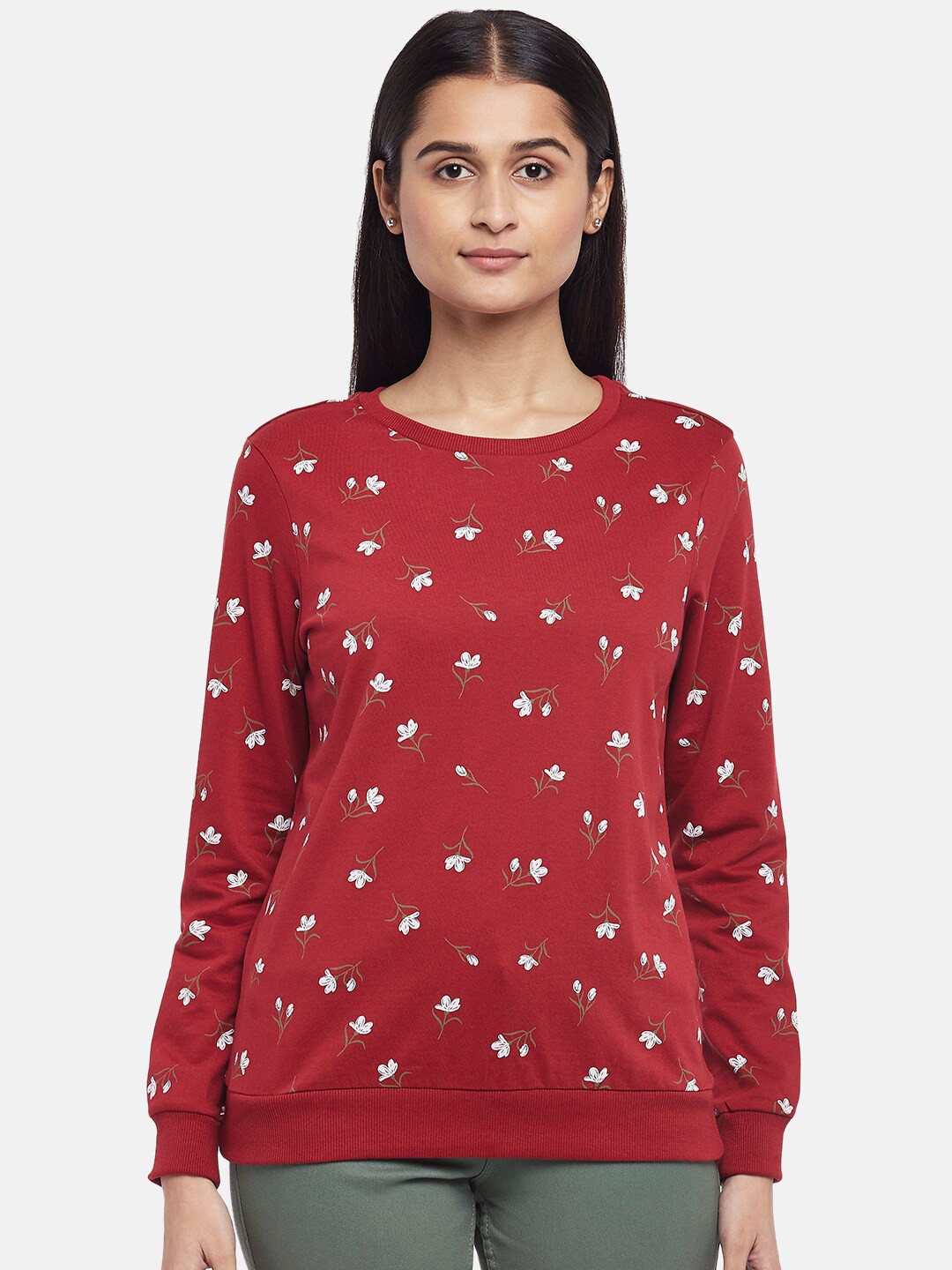 

Honey by Pantaloons Women Red & White Floral Printed Sweatshirt
