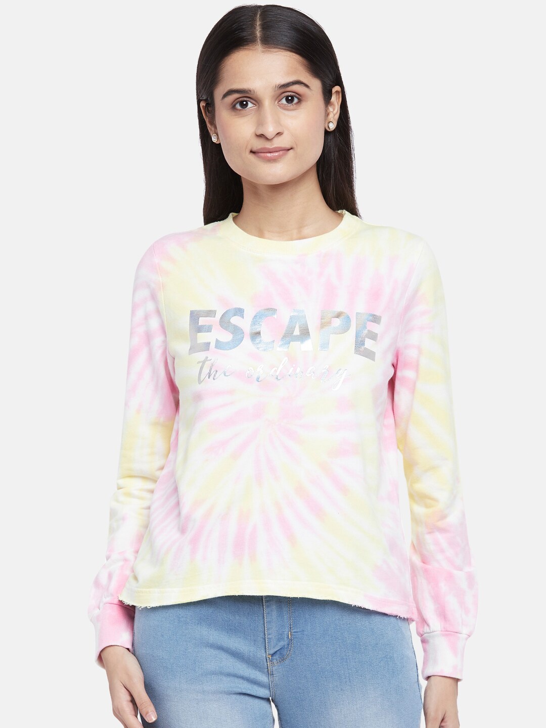 

People Women Pink Printed Sweatshirt