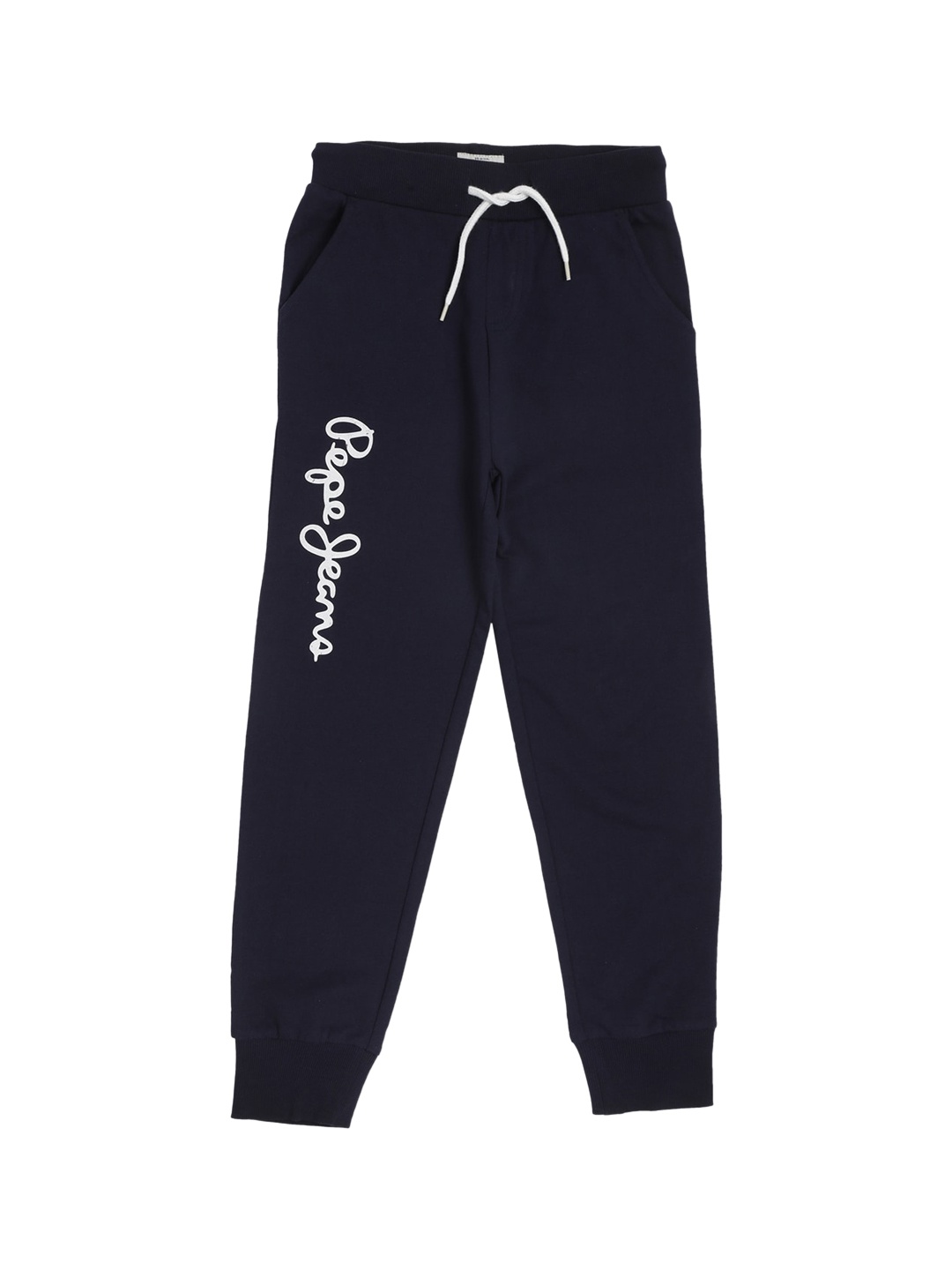

Pepe Jeans Boys Navy Blue & White Brand Logo Printed Pure Cotton Joggers