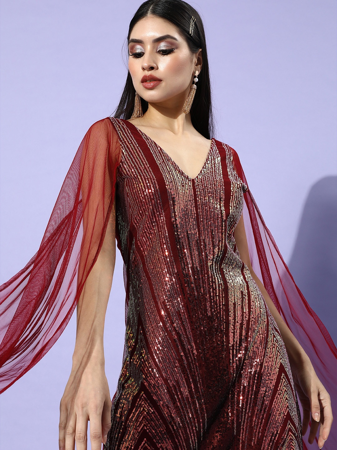 

Athena Women Maroon Embellished Bling and Sparkly Dress