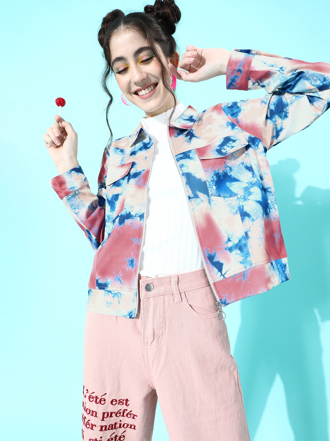 

Athena Woman Pink Tie and Dye Tailored Jacket