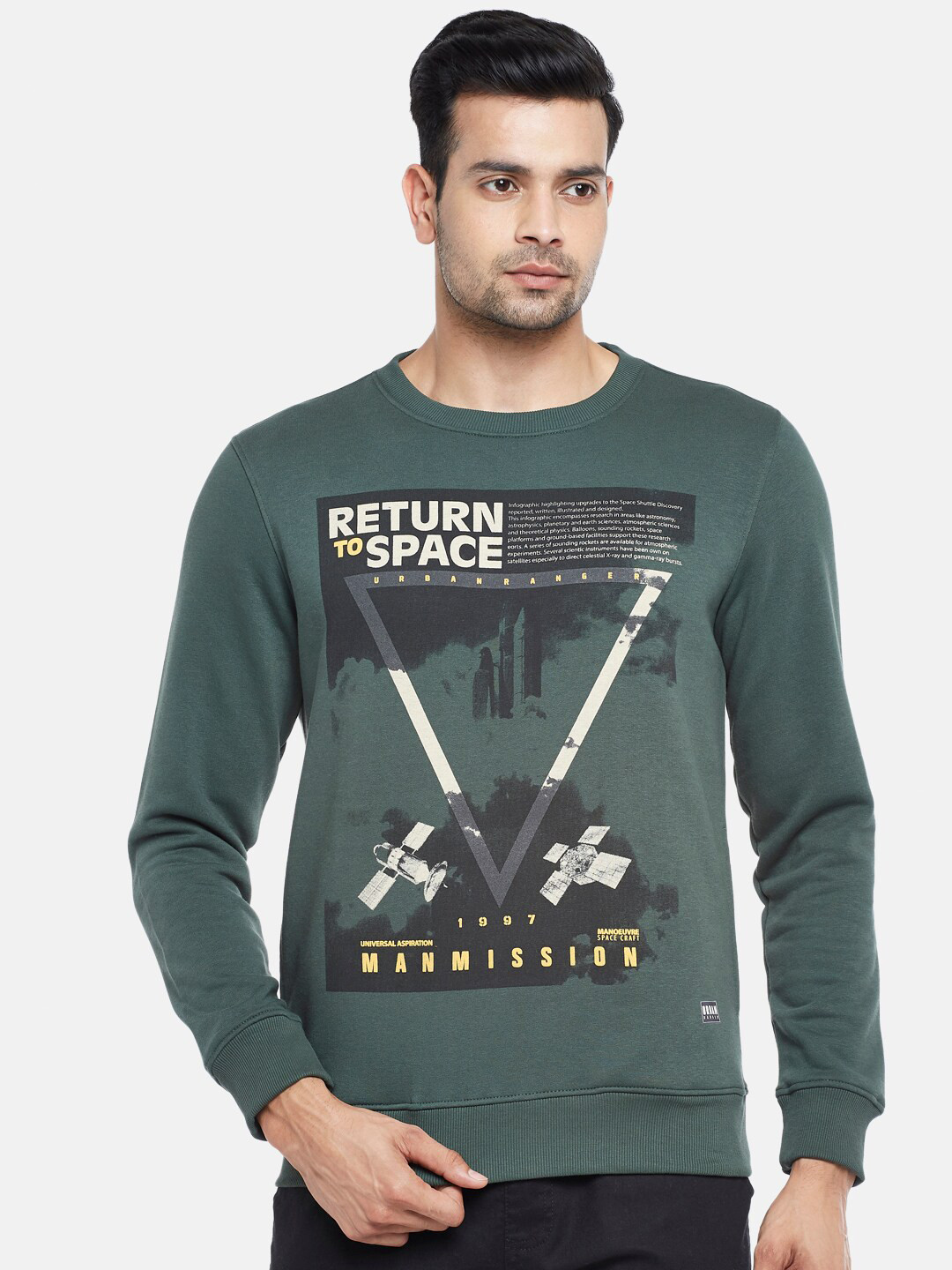 

Urban Ranger by pantaloons Men Olive Green Printed Sweatshirt