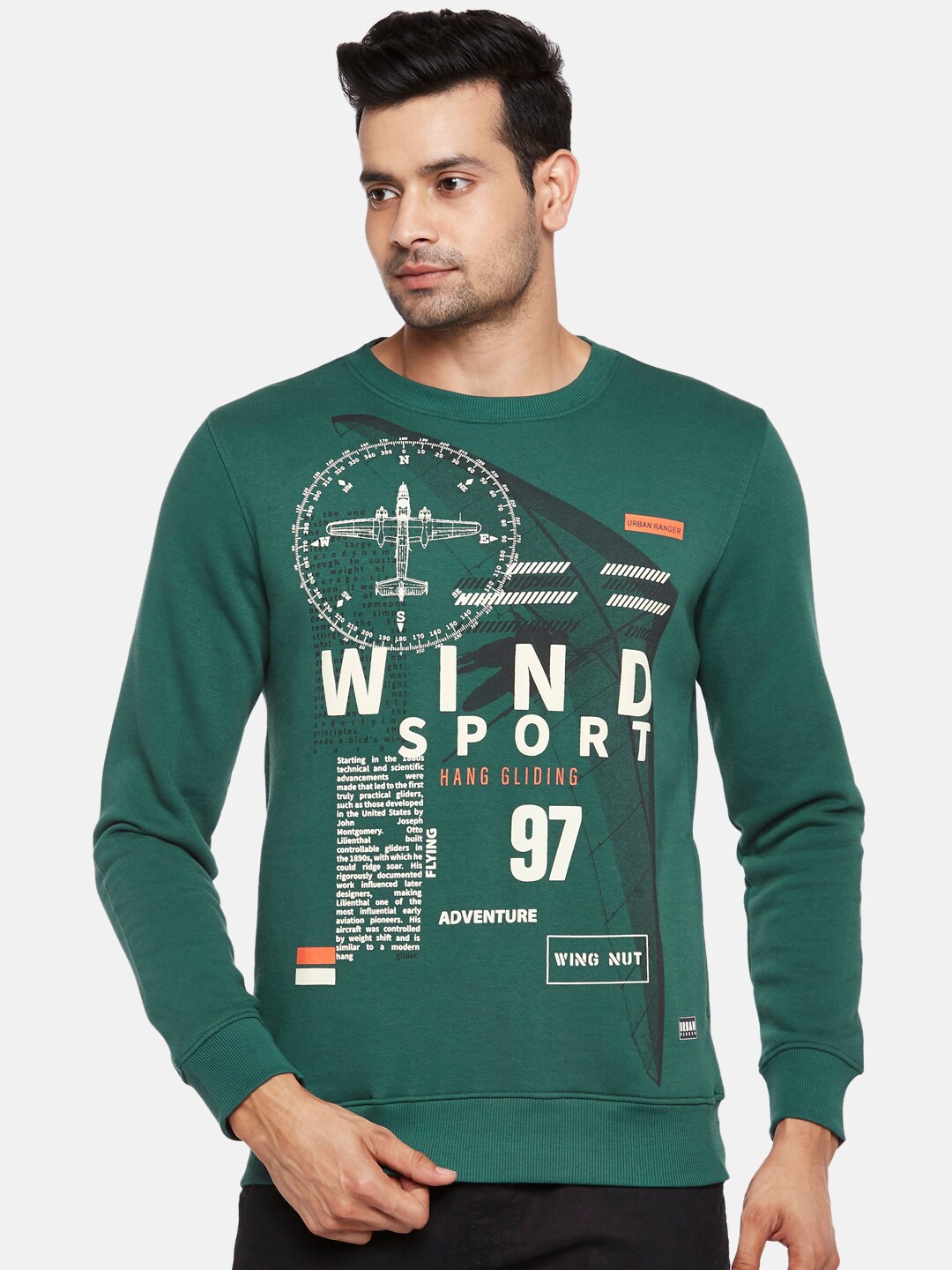 

Urban Ranger by pantaloons Men Green & White Printed Sweatshirt