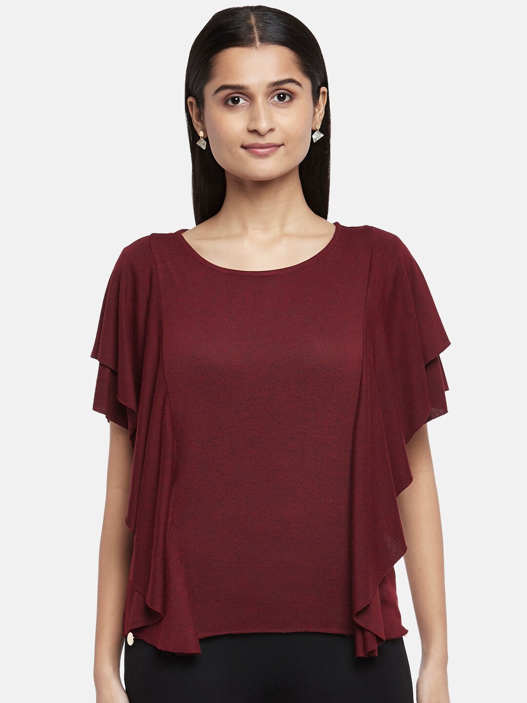 

Annabelle by Pantaloons Maroon Solid Regular Top
