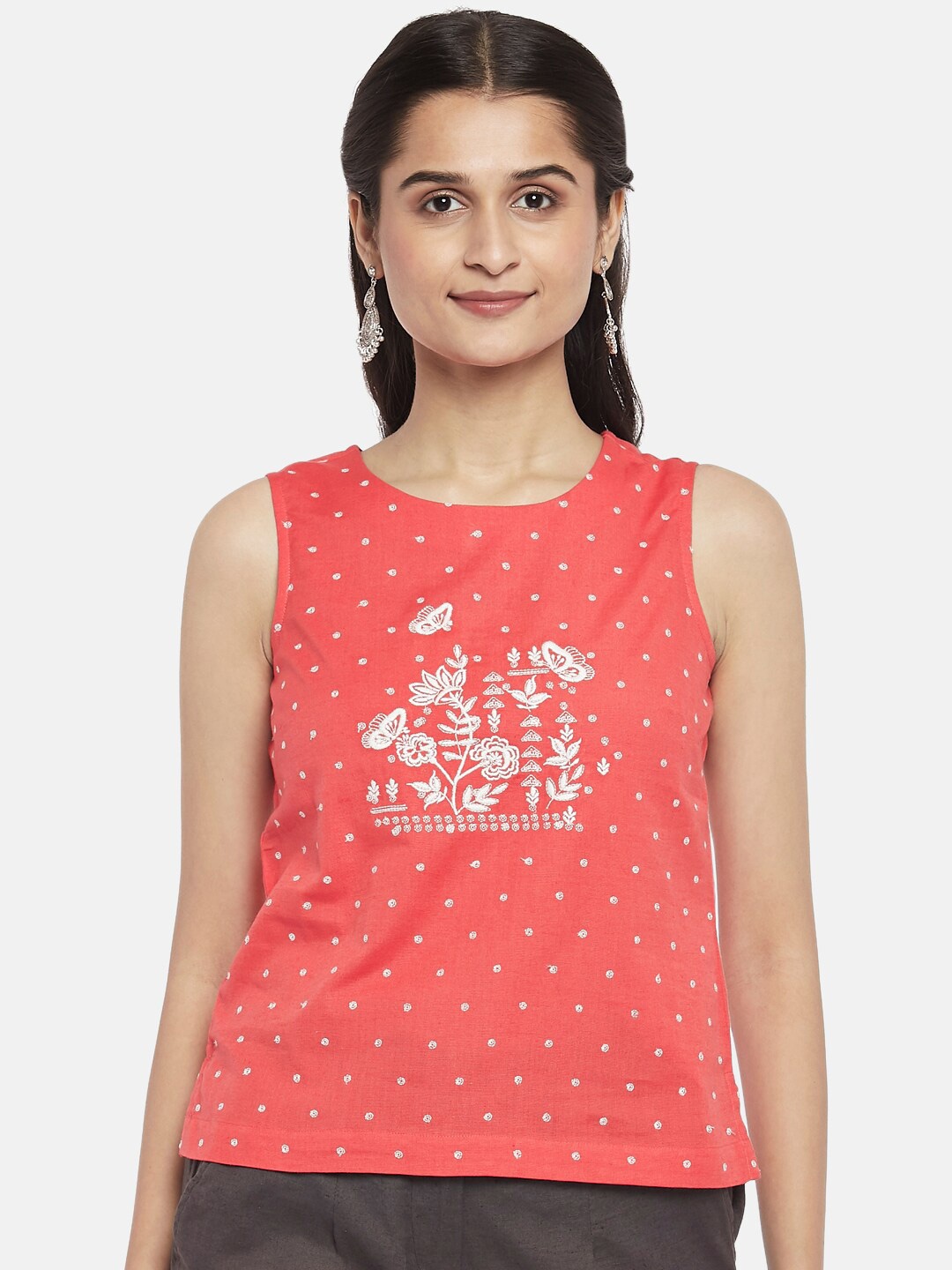 

AKKRITI BY PANTALOONS Coral Floral Printed Pure Cotton Regular Top