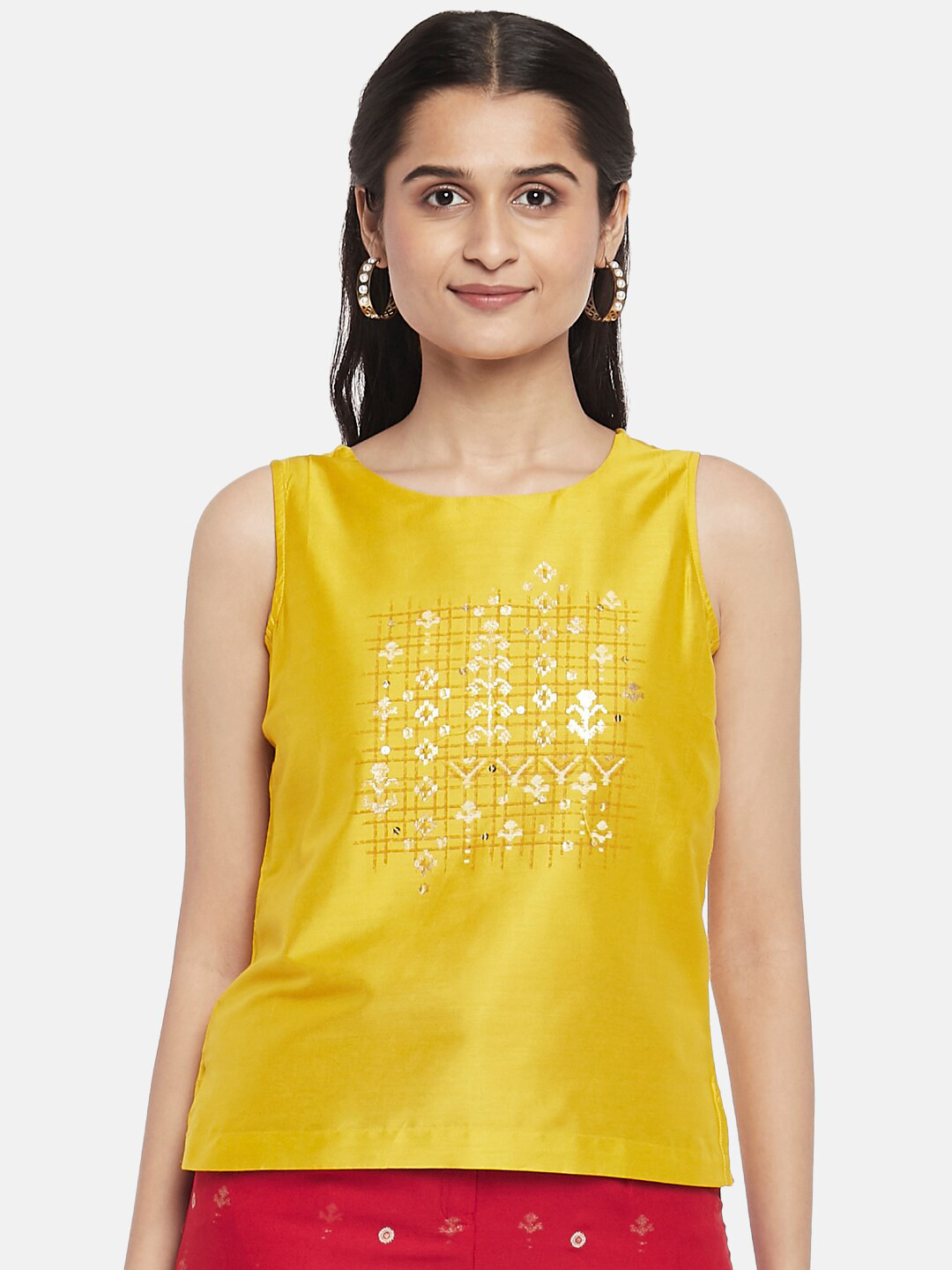 

AKKRITI BY PANTALOONS Mustard Yellow Printed Regular Top