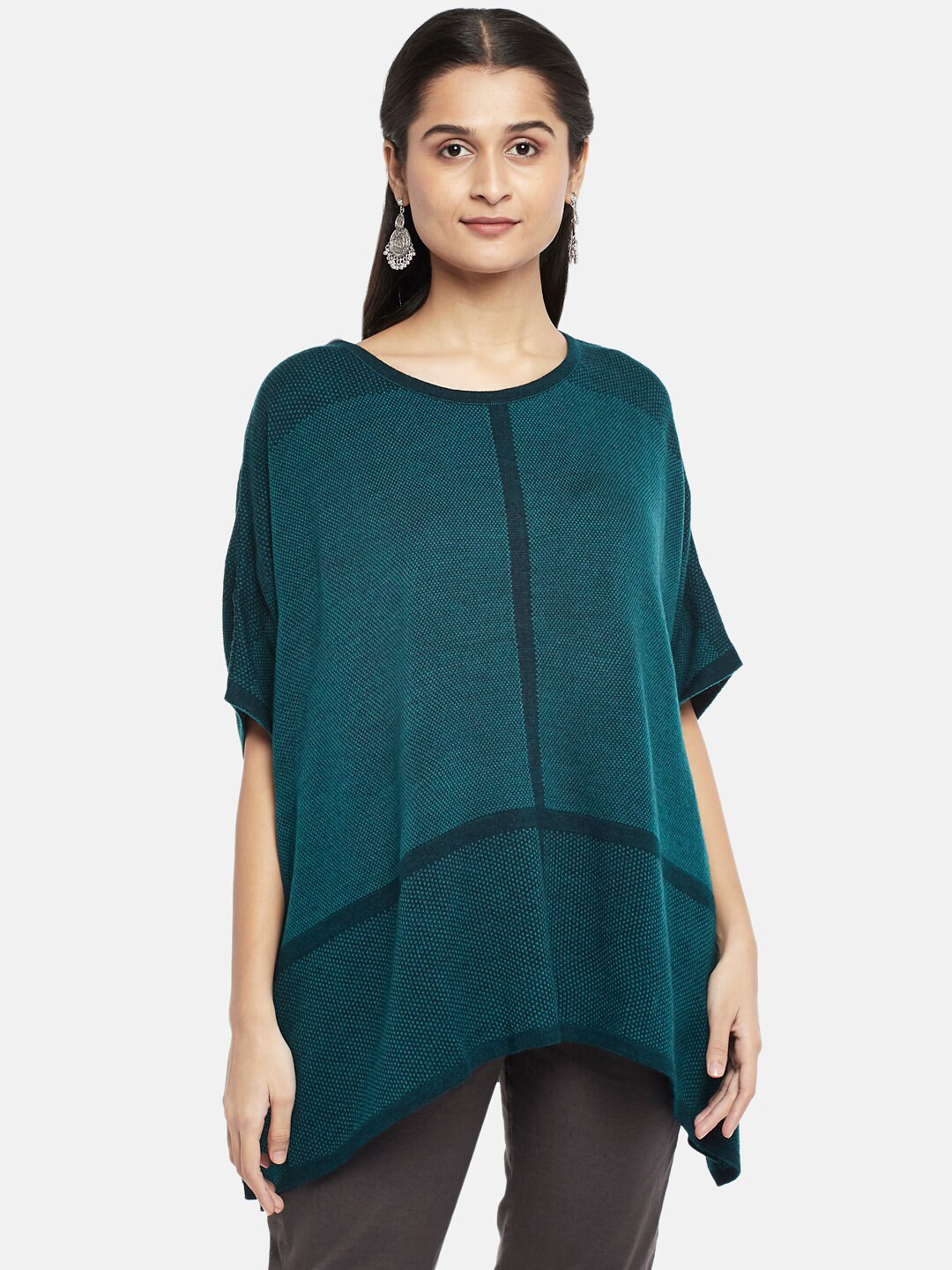 

AKKRITI BY PANTALOONS Turquoise Acrylic Blue Regular Top, Turquoise blue