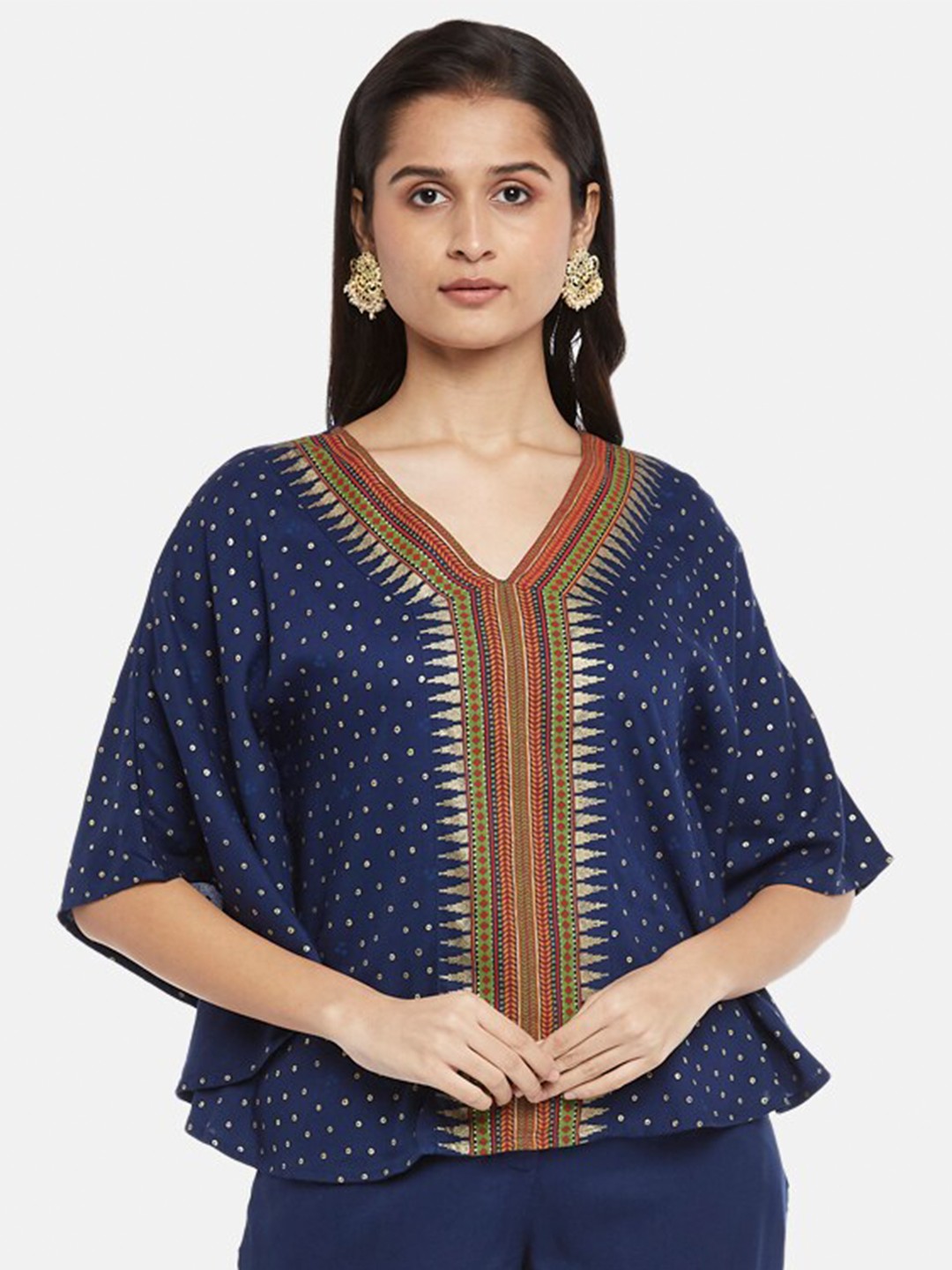 

AKKRITI BY PANTALOONS Blue Kaftan Top with Trousers