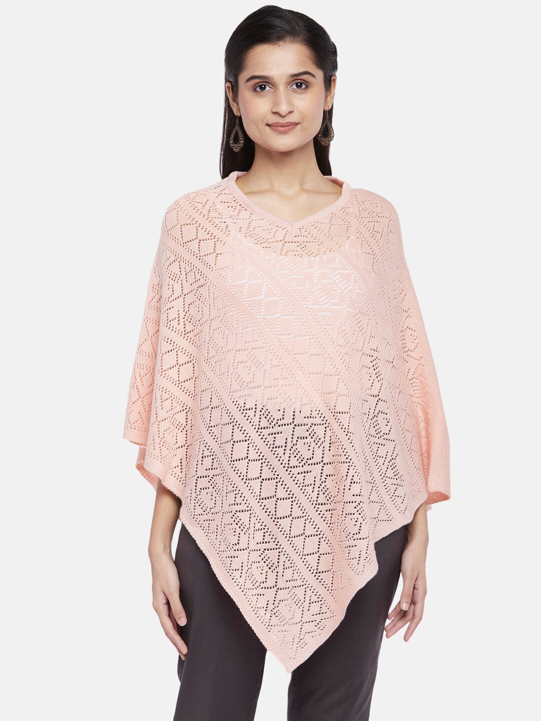 

AKKRITI BY PANTALOONS Women Pink Self-Design Fusion Poncho