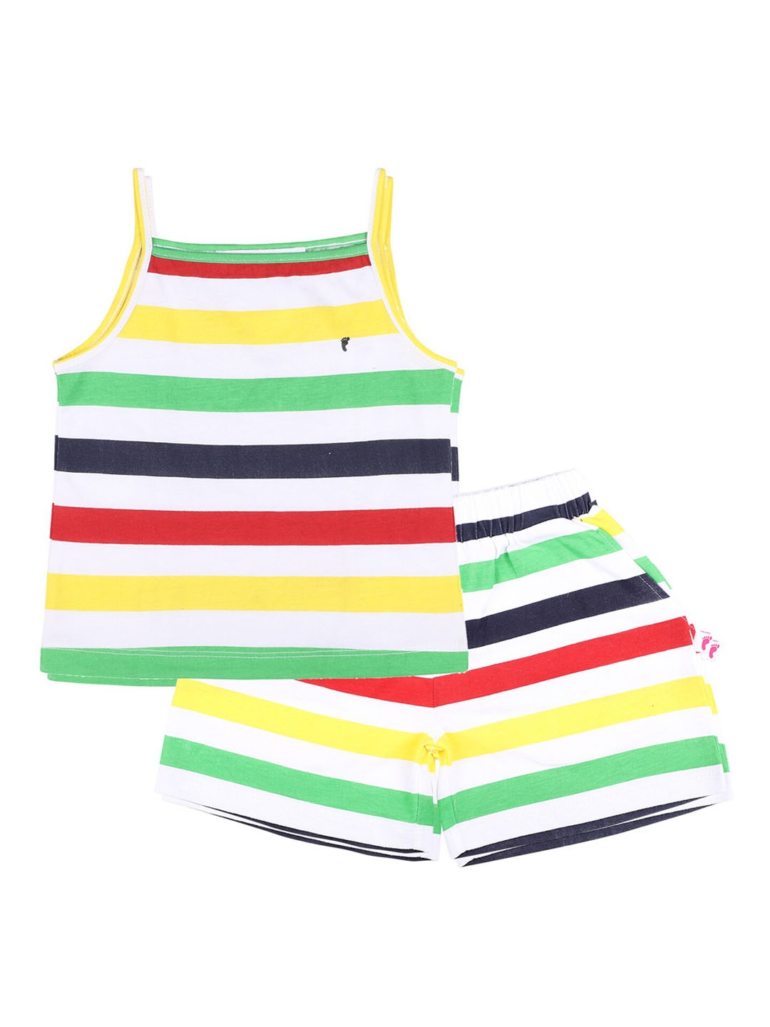

First Kick Girls Organic Cotton Multicoloured Striped Night Suit, Multi