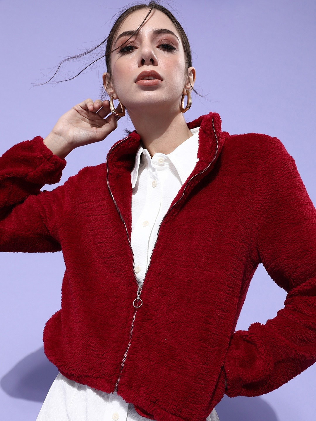 

Athena Women Alluring Red Self-Design Sweatshirt