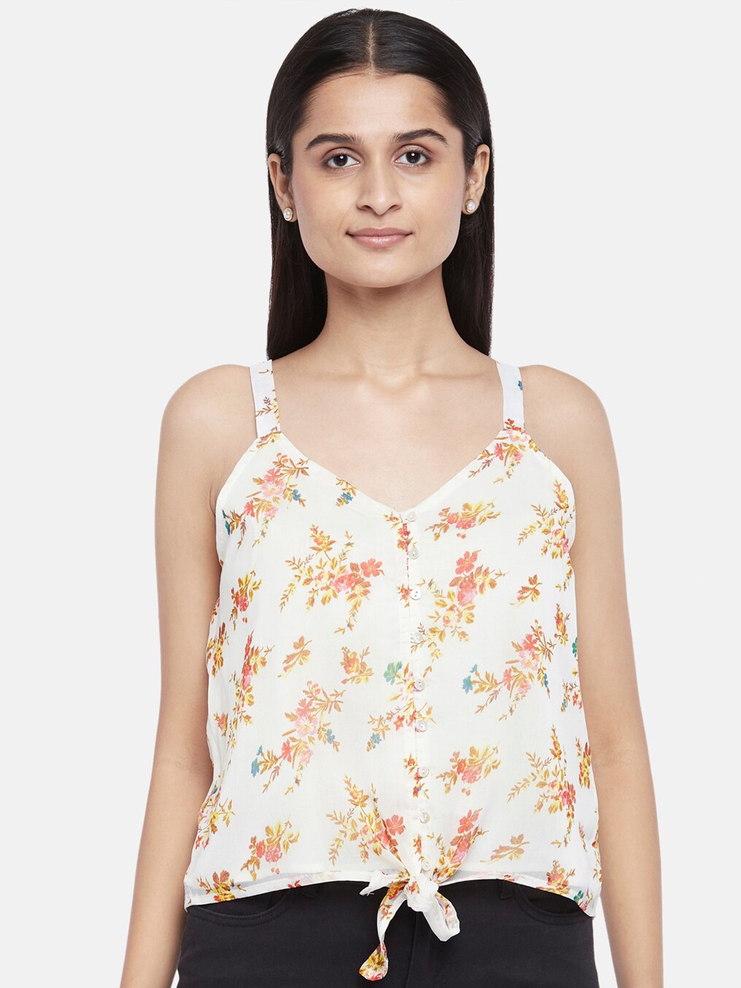 

People Off White & Pink Floral Regular Top