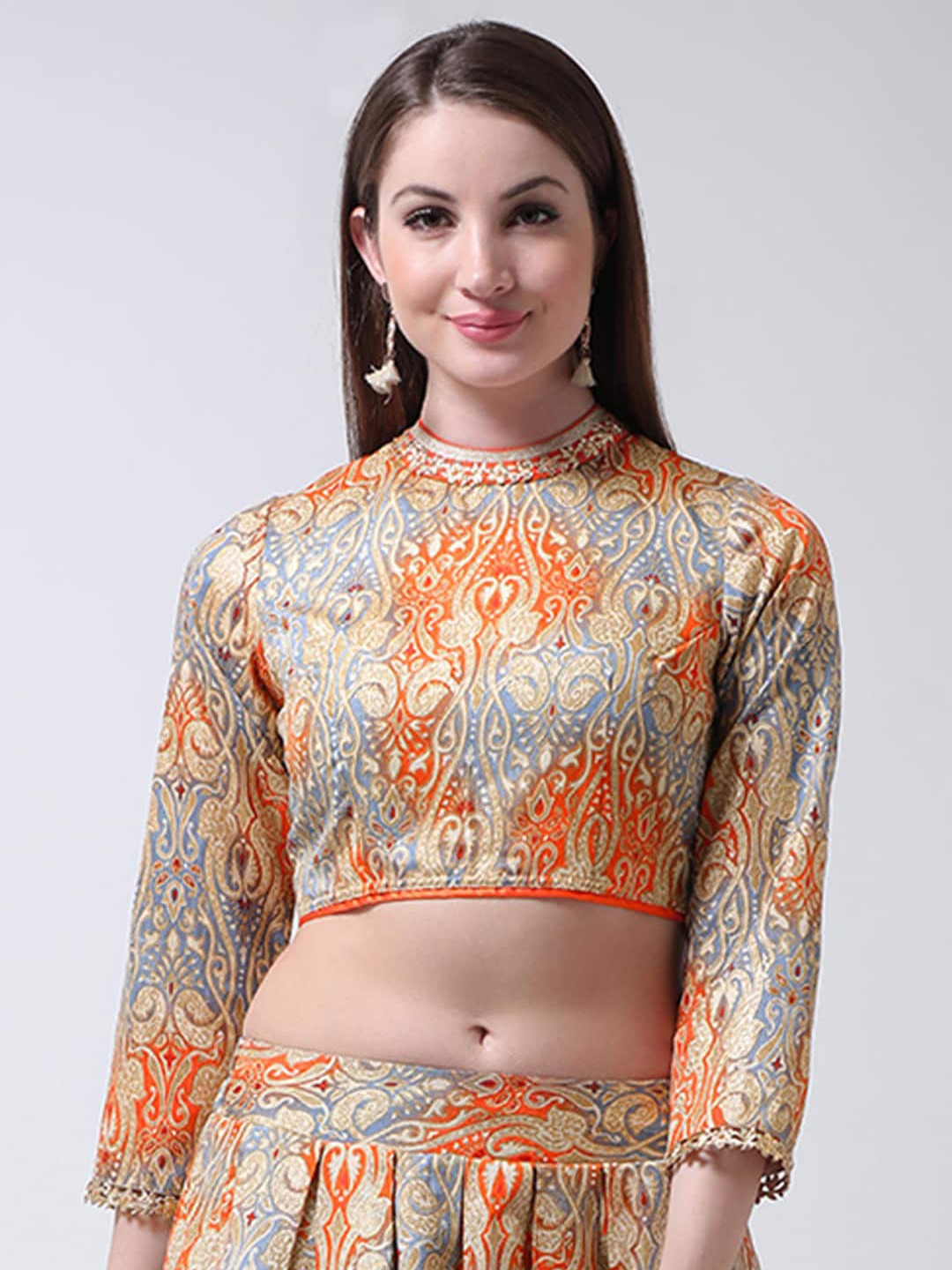 

TULIP 21 Women Orange & Beige Woven-Design Raw-Silk Saree Blouse