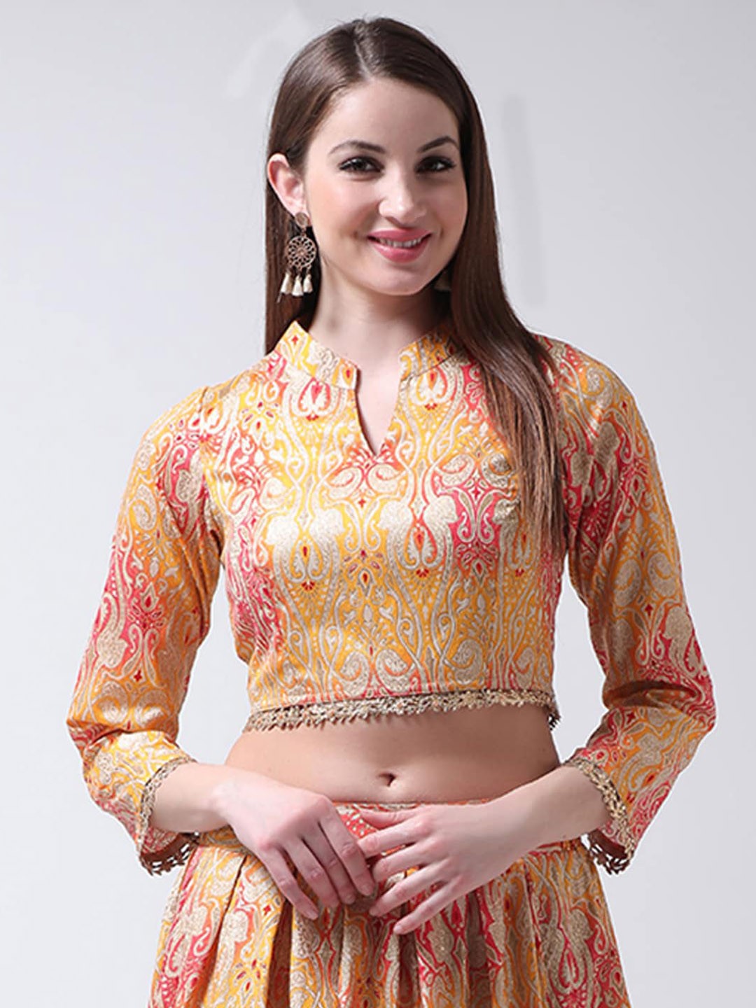 

TULIP 21 Women Yellow & Red Woven Design Raw Silk Saree Blouse