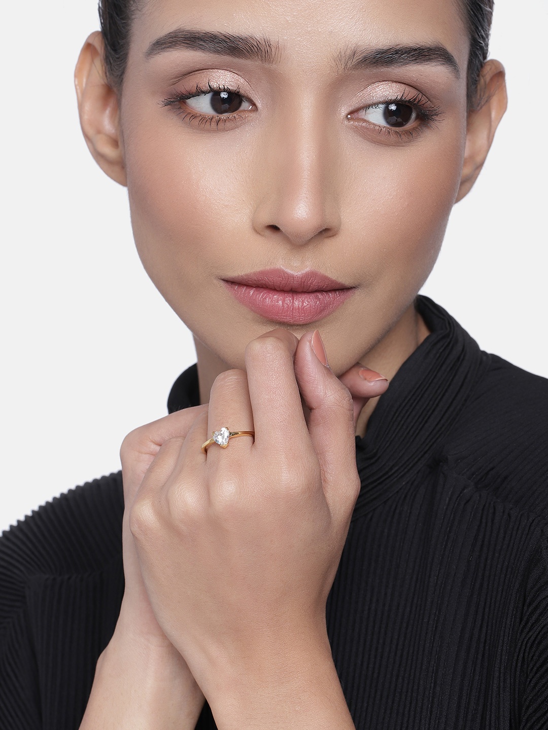 

Estele Women Gold plated Solitaire Finger Ring with White Triangular Stone