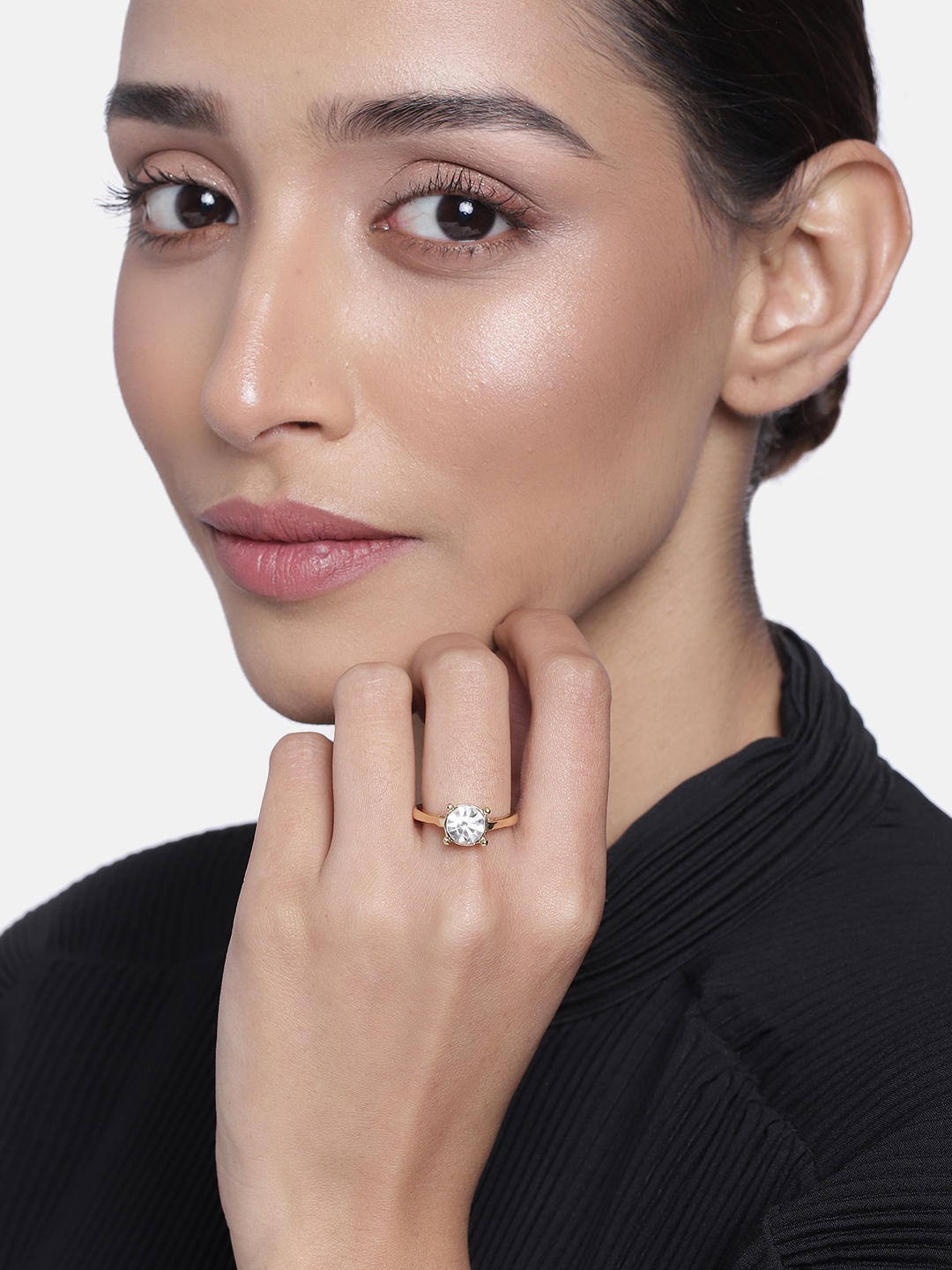 

Estele Women Gold Plated in American Diamond with Intricate Jali Work Ring