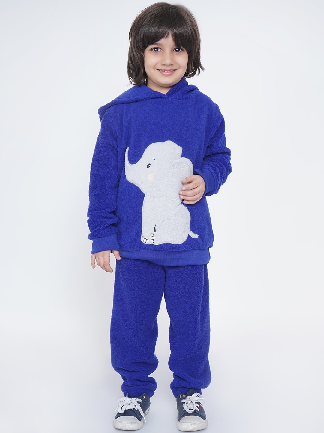 

berrytree Boys Blue & Grey Printed Warm Fleece Winter Night Suit