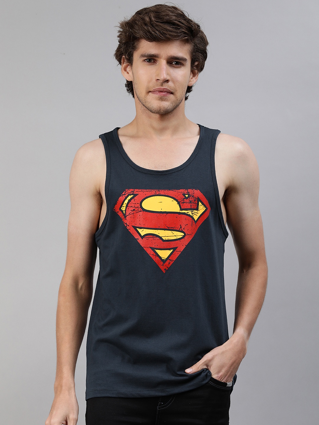 

The Souled Store Men Blue & Red Superman Printed Printed Tank Innerwear Vest, Navy blue