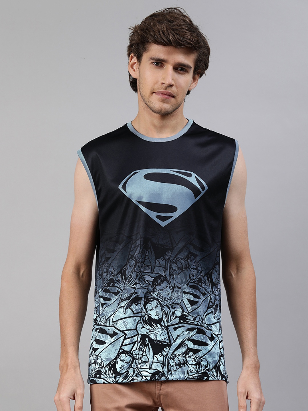 

The Souled Store Men Black & Blue Superman Printed Printed Gym Innerwear Vest