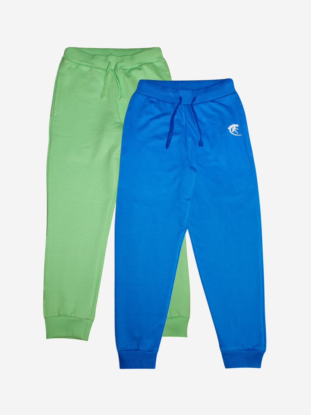

KiddoPanti Kids Pack Of 2 Blue & Green Solid Pure Cotton Joggers