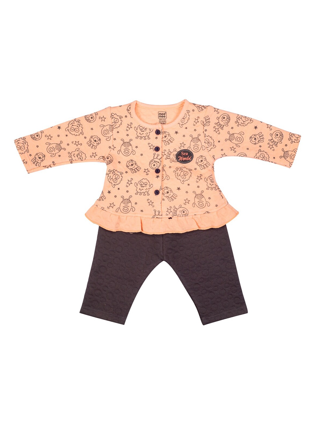 

MeeMee Girls Peach-Coloured & Brown Printed Top with Leggings