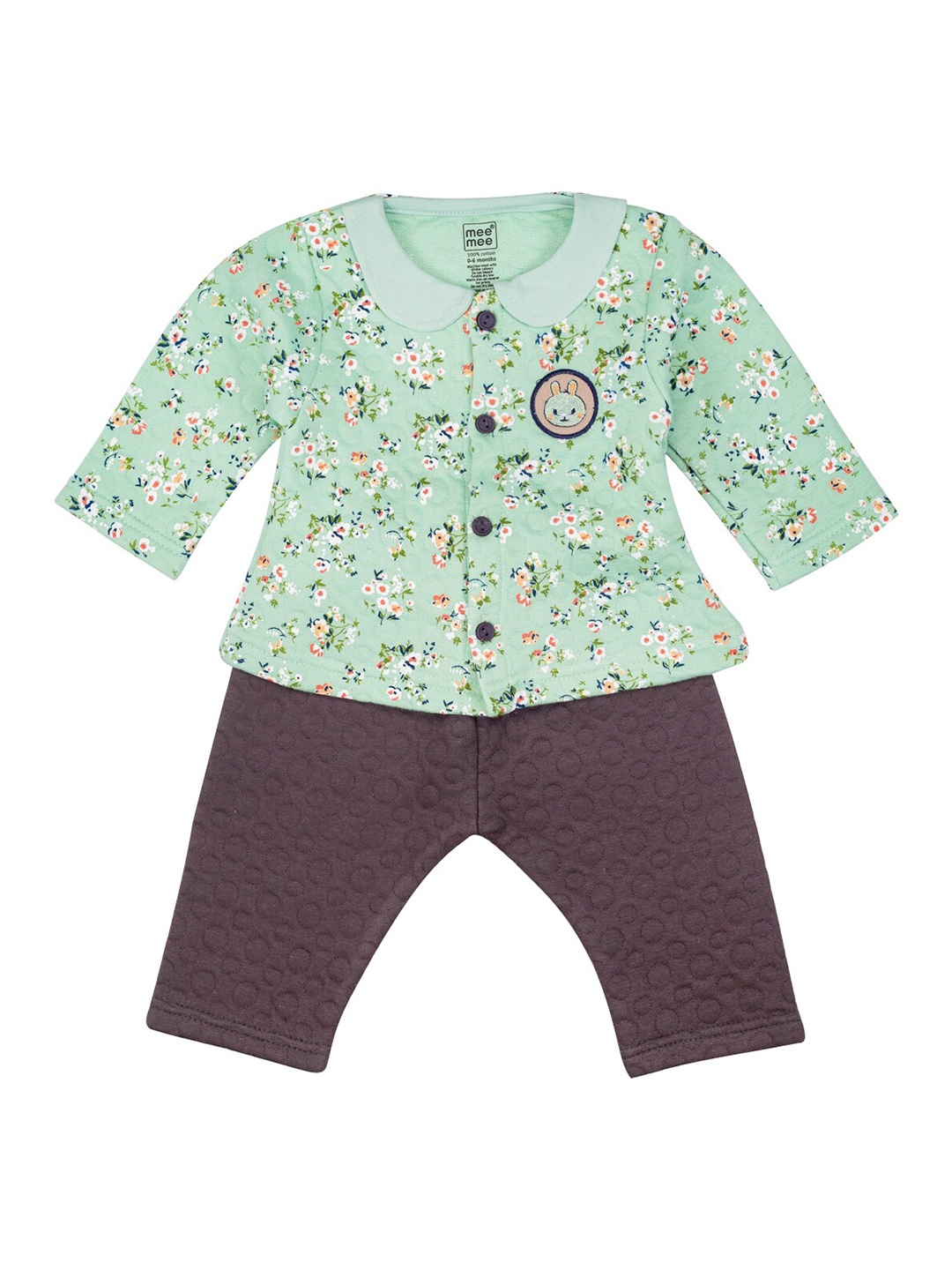 

MeeMee Girls Green & Brown Printed Shirt with Capris