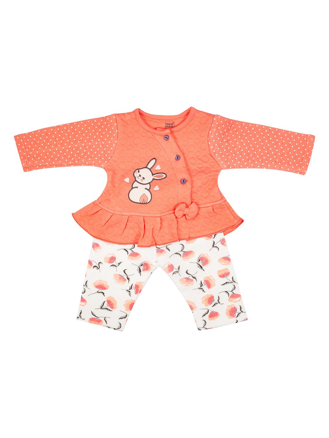 

MeeMee Girls Peach-Coloured & White Printed Top with Leggings