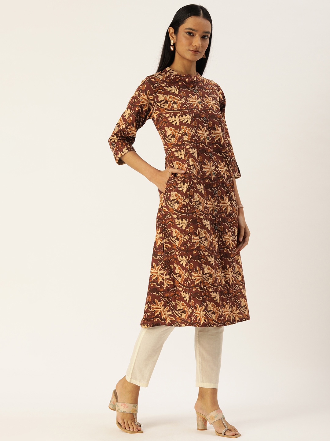 

AMUKTI Women Brown Ethnic Motifs Printed Kurta