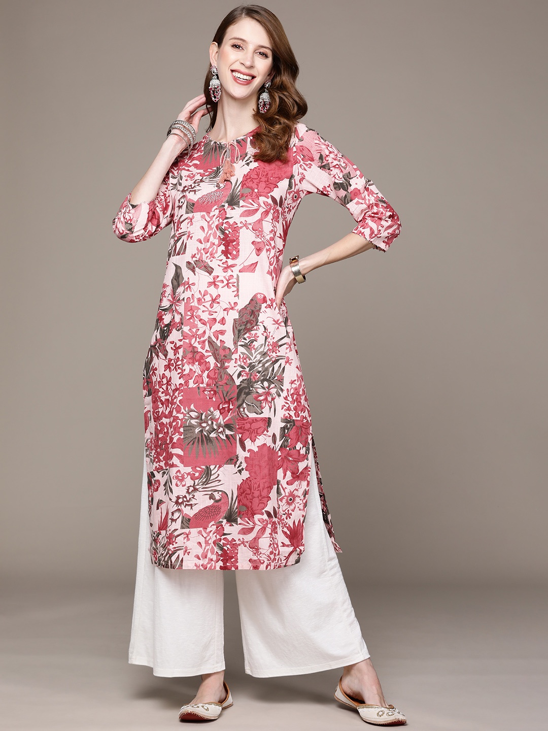 Ishin Women Pink Floral Printed Floral Kurta