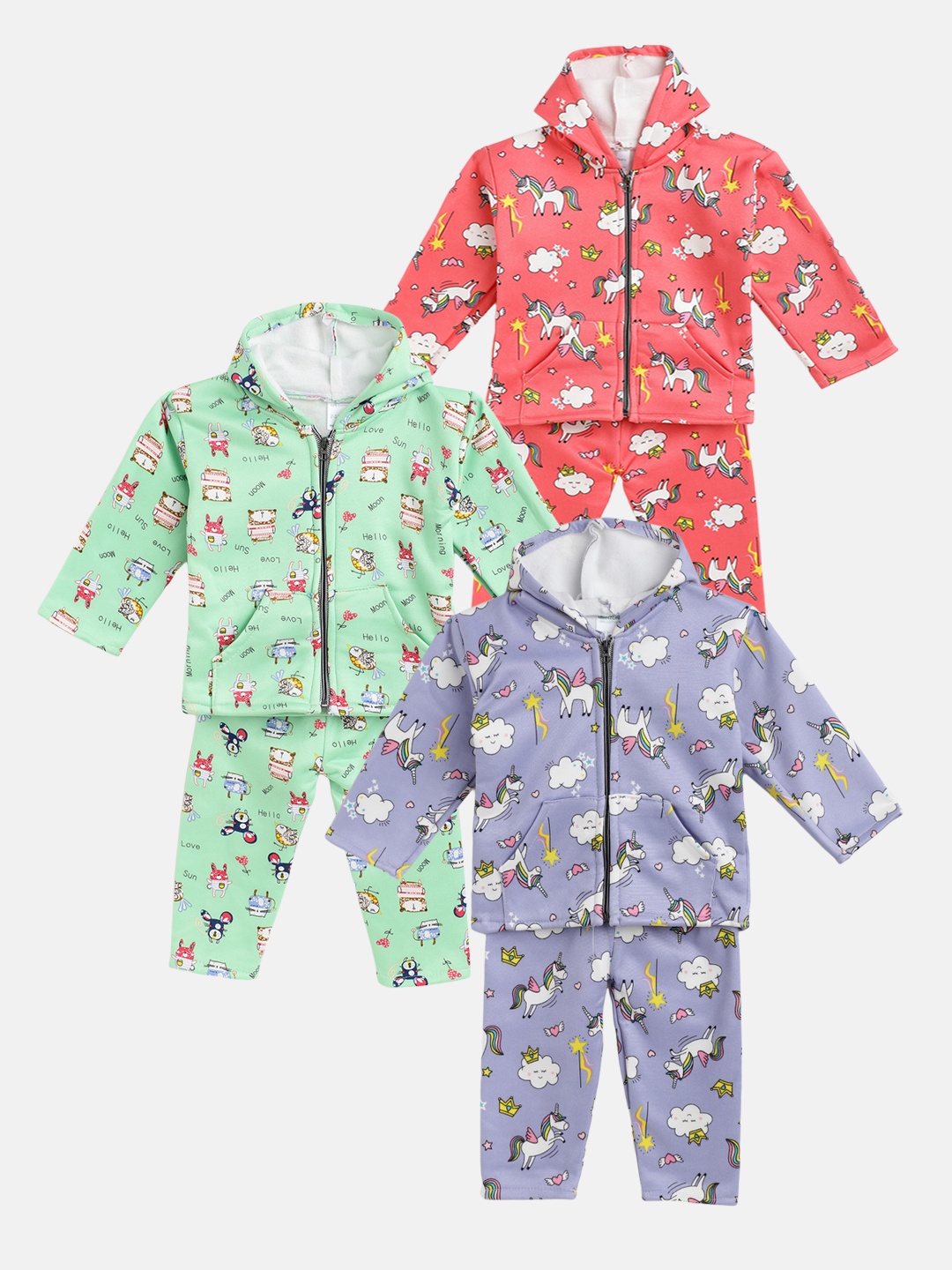 

MANZON Kids Pack of 3 Printed Night suits M211, Green