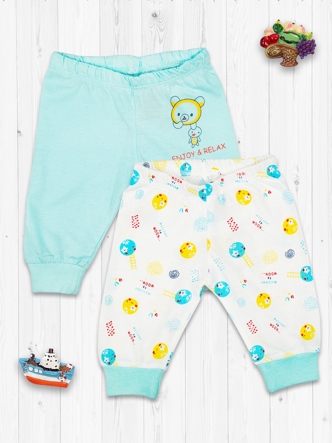 

MeeMee Boys Pack Of 2 Blue & White Printed Joggers