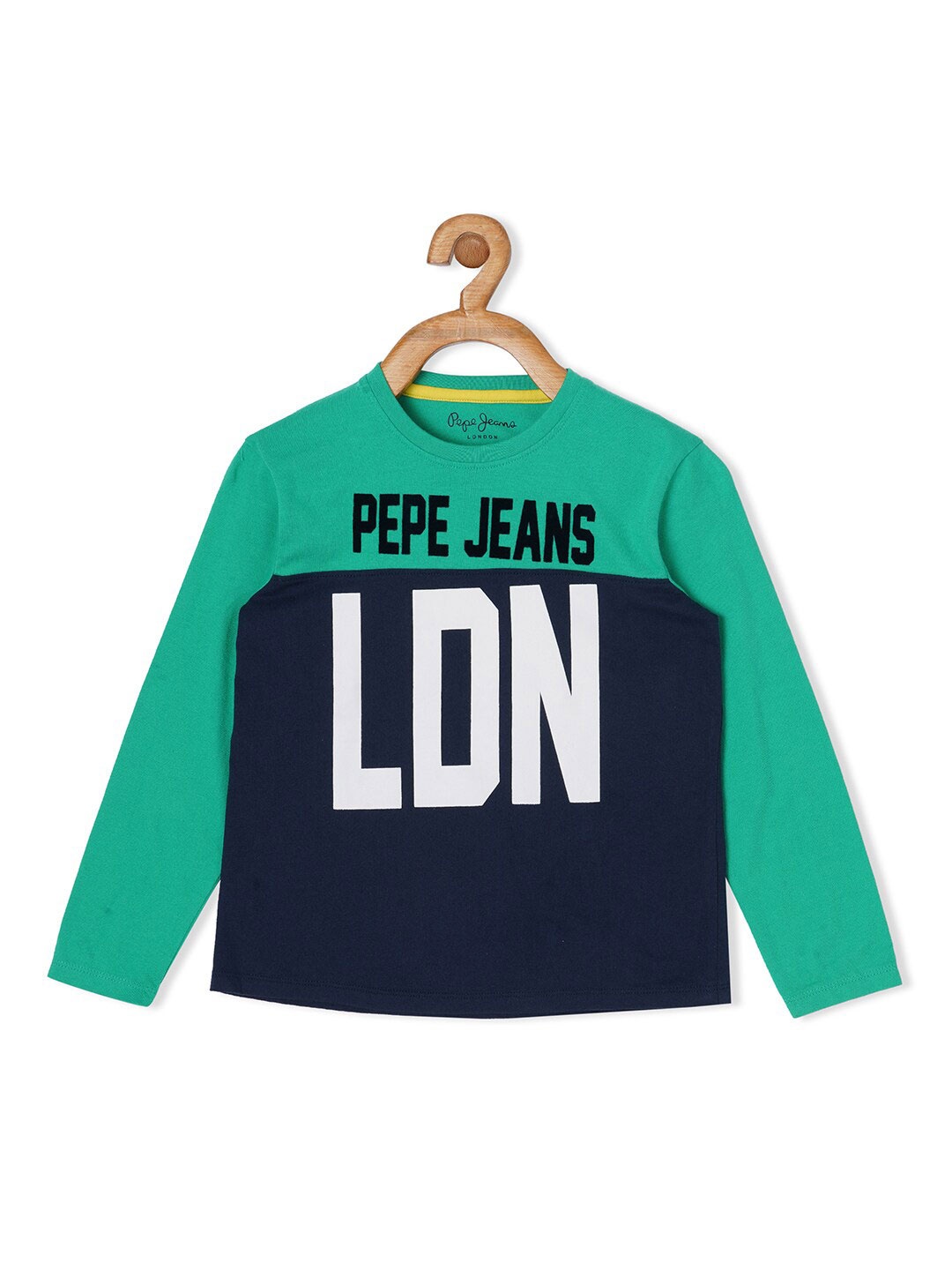

Pepe Jeans Boys Green & Navy Blue Printed Pure Cotton T-shirt