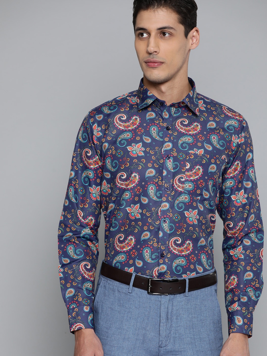 

DENNISON Men Navy Blue Smart Slim Fit Paisley Printed Formal Shirt