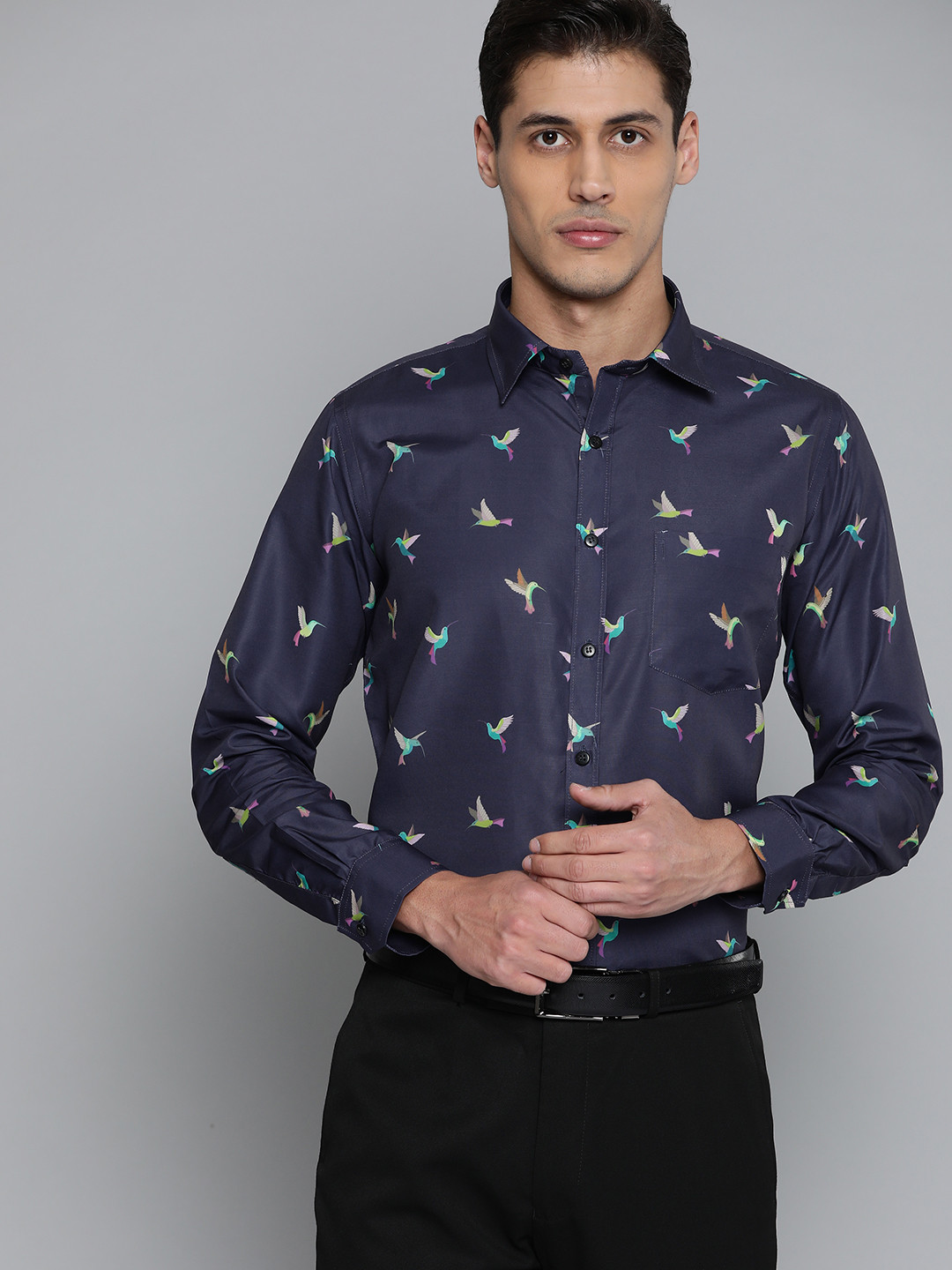 

DENNISON Men Navy Blue Smart Slim Fit Conversational Printed Formal Shirt